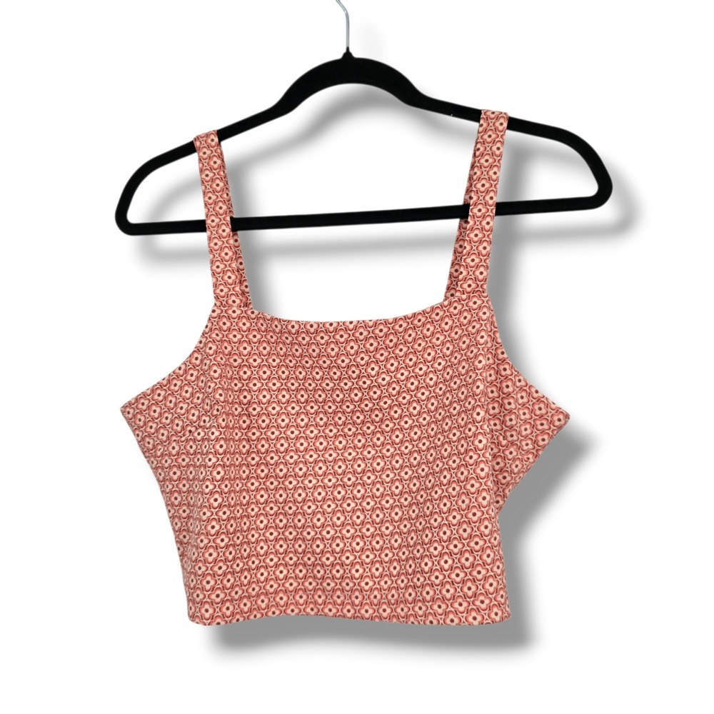 Altar'd State Coral Rust Geometric Floral Crop‎ Top Square Neck Back Zip Large